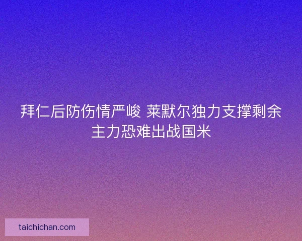 拜仁后防伤情严峻 莱默尔独力支撑剩余主力恐难出战国米