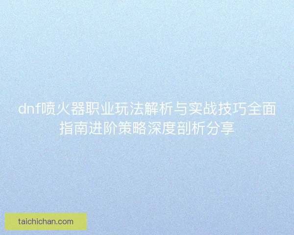 dnf喷火器职业玩法解析与实战技巧全面指南进阶策略深度剖析分享